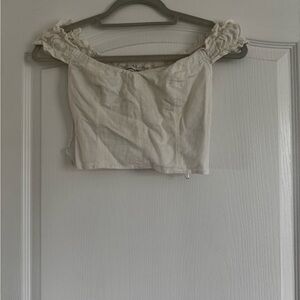 Cropped white linen blend top from Abercrombie! In size XXS!